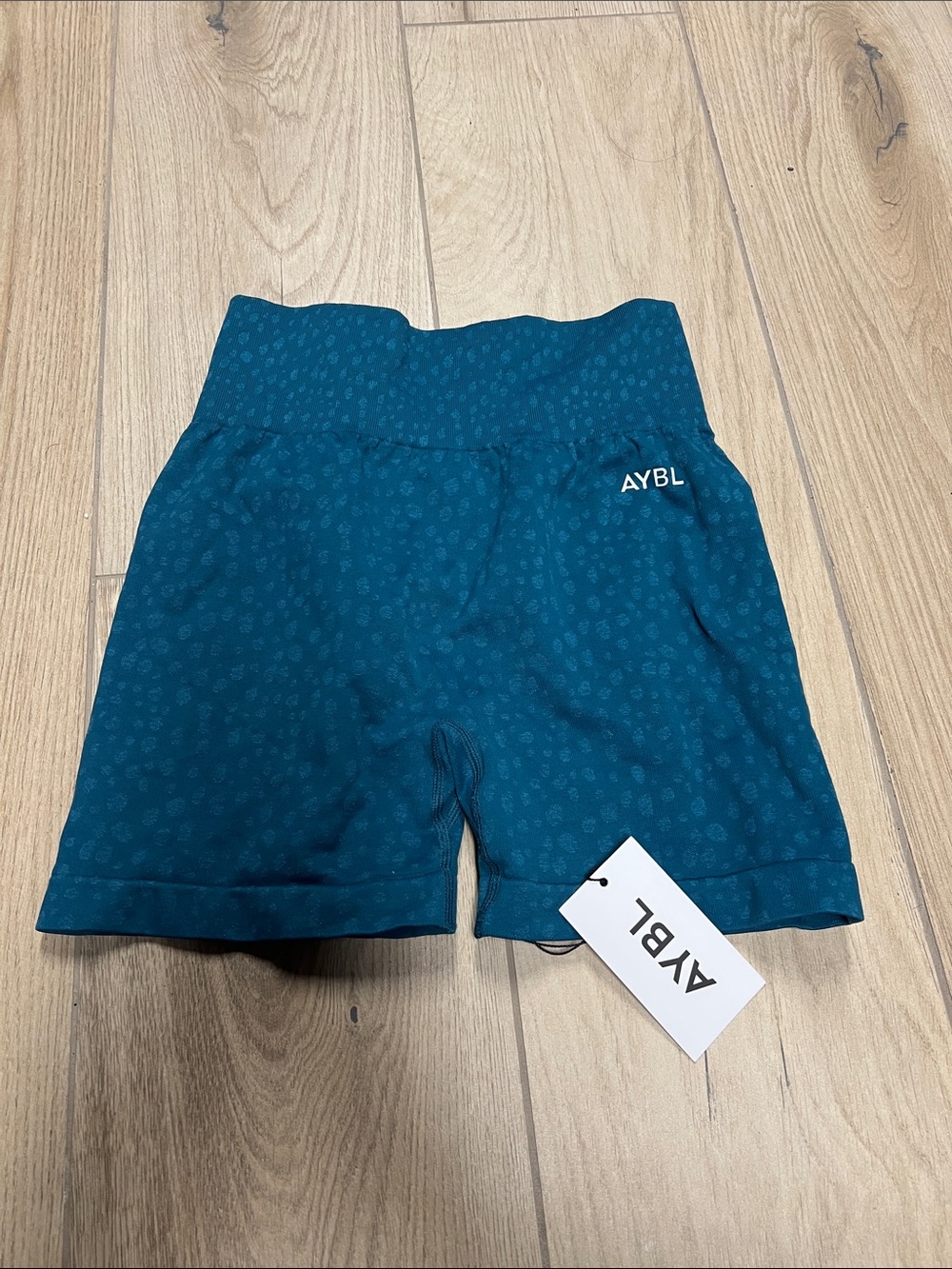 AYBL Teal Micro-Print High-Rise Athletic Shorts